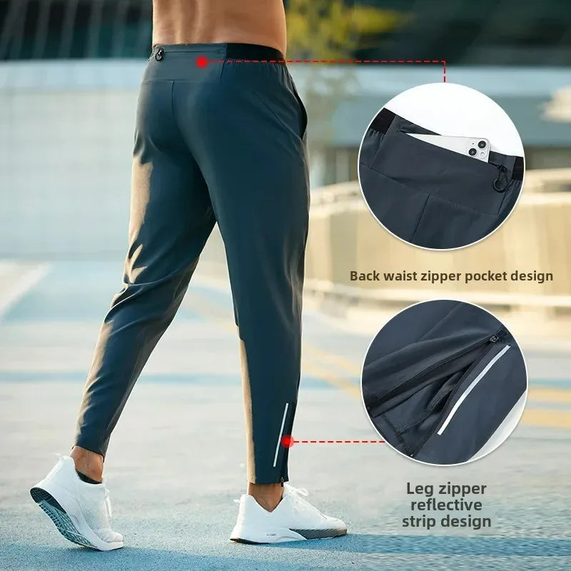 Running Pants Men's Sports Pants Loose Fit Fitness Running Skipping Rope Breathable Quick Drying Fitness Training with Waist Bag