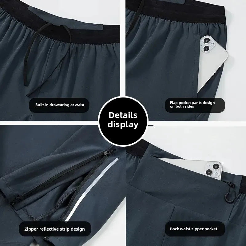 Running Pants Men's Sports Pants Loose Fit Fitness Running Skipping Rope Breathable Quick Drying Fitness Training with Waist Bag
