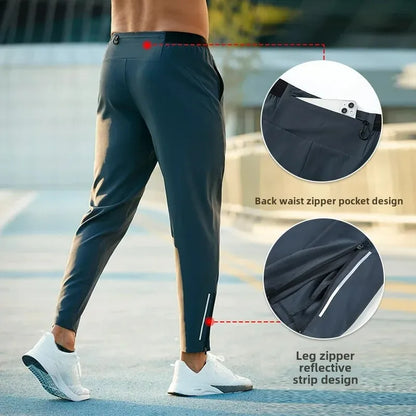 Running Pants Men's Sports Pants Loose Fit Fitness Running Skipping Rope Breathable Quick Drying Fitness Training with Waist Bag