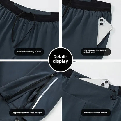 Running Pants Men's Sports Pants Loose Fit Fitness Running Skipping Rope Breathable Quick Drying Fitness Training with Waist Bag
